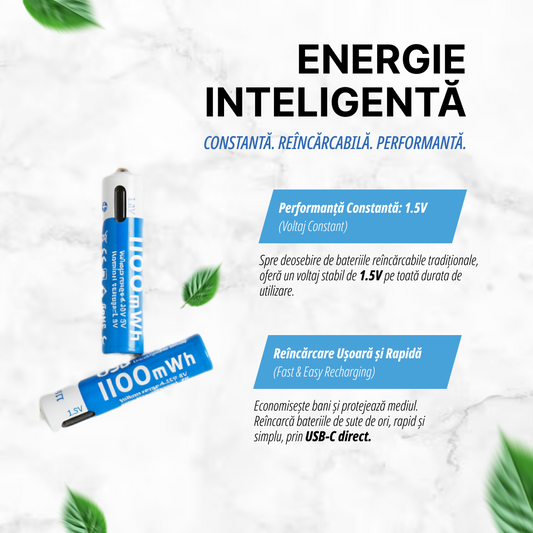 Set 4 Baterii Reîncărcabile AAA – Cablu USB Type-C Inclus