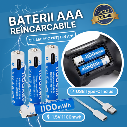 Set 4 Baterii Reîncărcabile AAA – Cablu USB Type-C Inclus