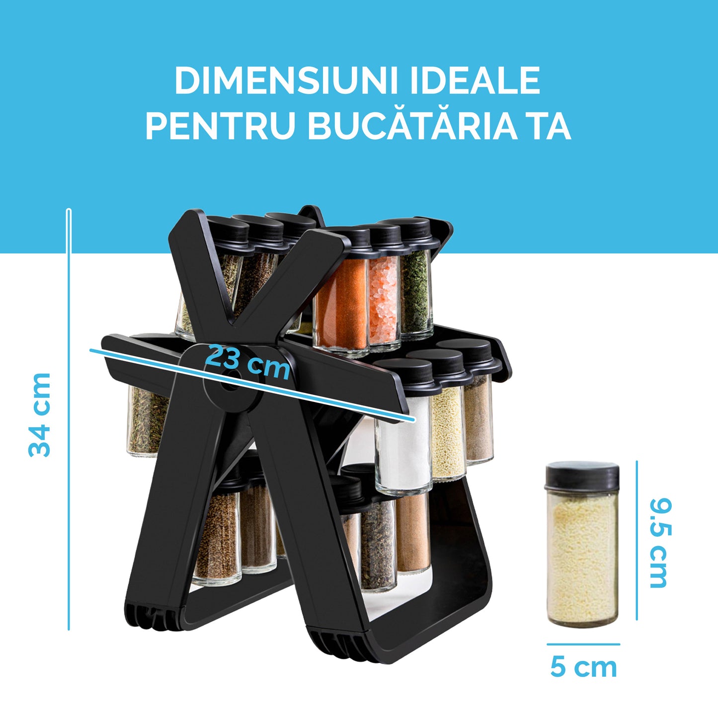 Organizator Condimente Rotativ – 18 borcane incluse