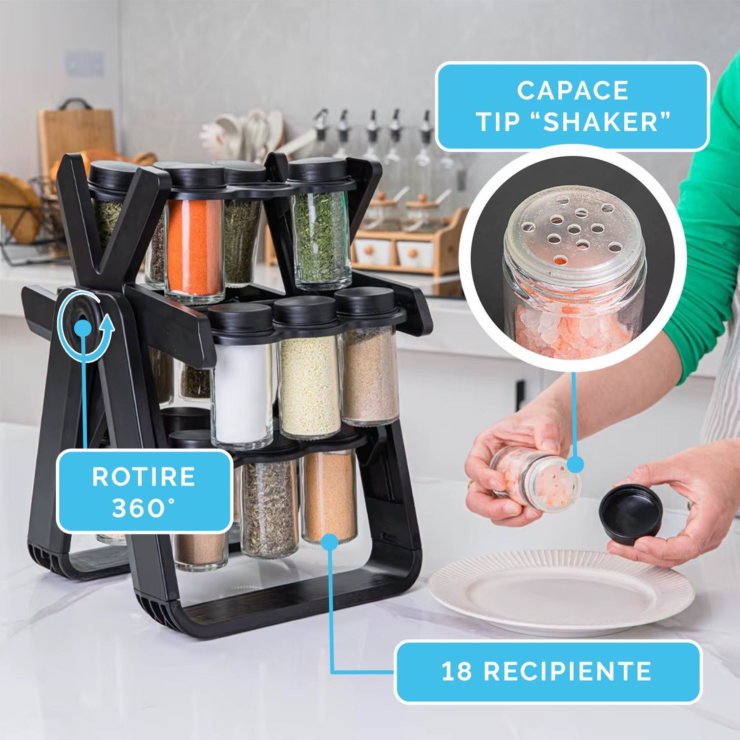 Organizator Condimente Rotativ – 18 borcane incluse