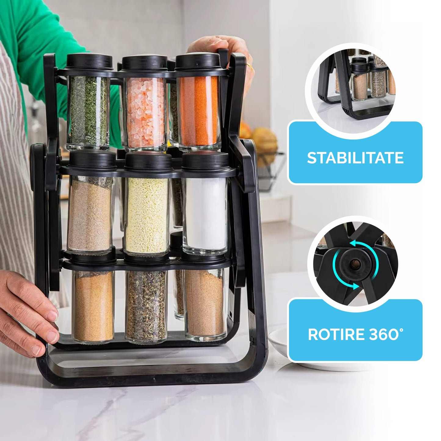 Organizator Condimente Rotativ – 18 borcane incluse