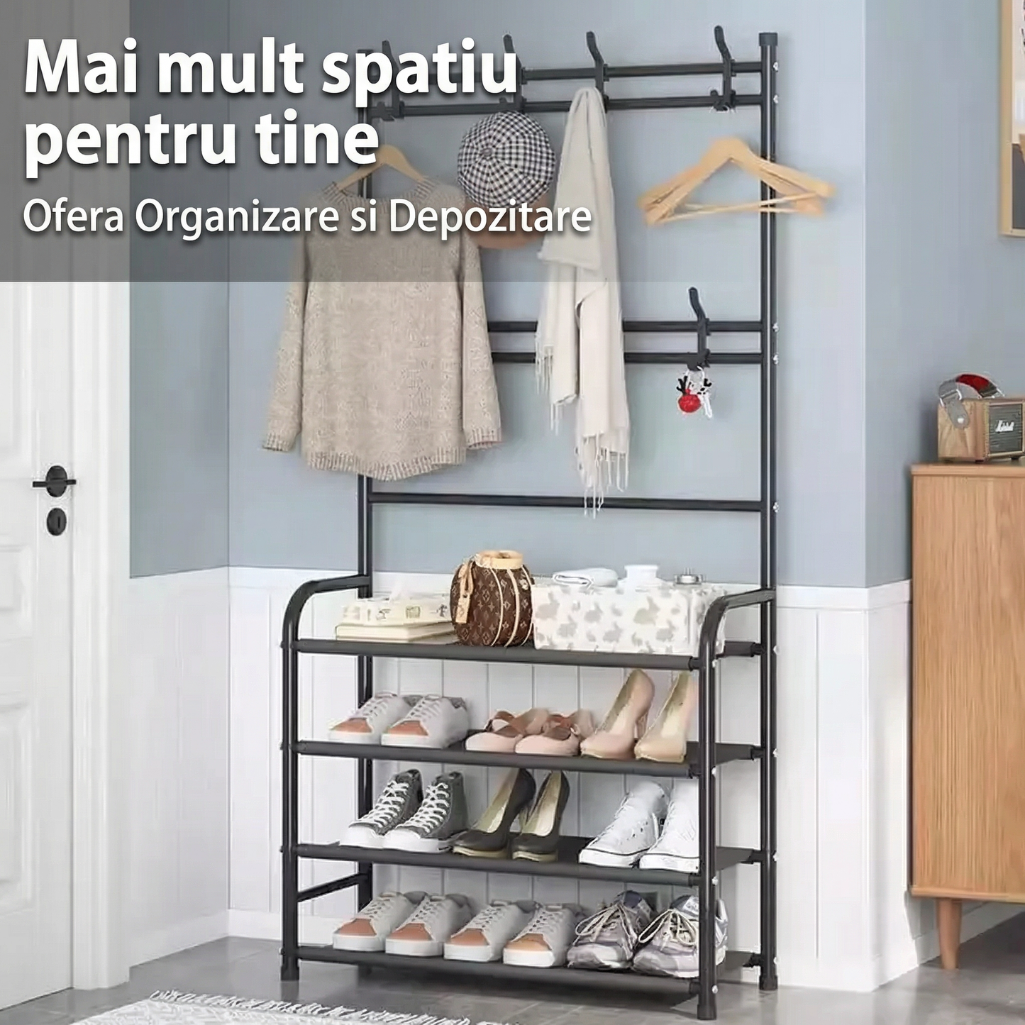 Cuier cu Pantofar Metalic – 5 Rafturi