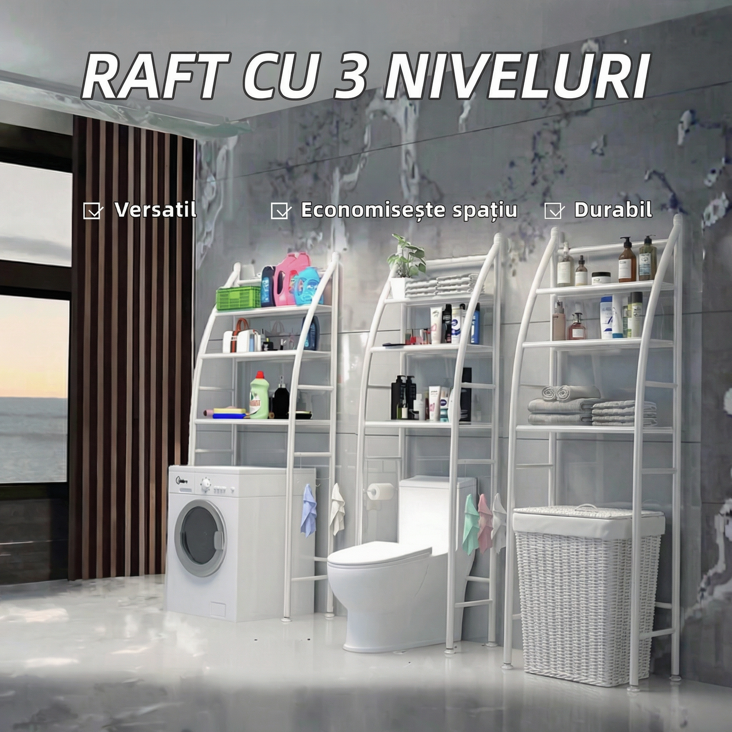 Raft Depozitare pentru Baie – 3 Rafturi