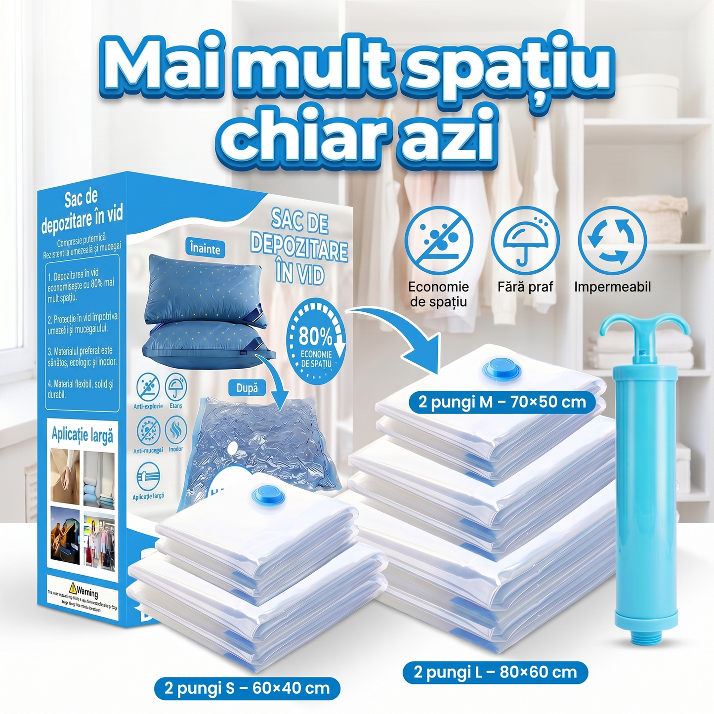 🧳 Set 6 Pungi pentru Vidare + Pompă Inclusă